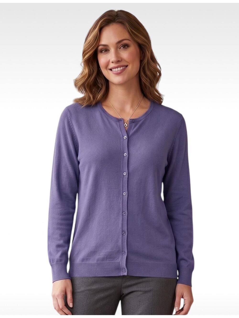 August Silk Woman 1X Purple Cardigan Sweater Silk Blend Button Up